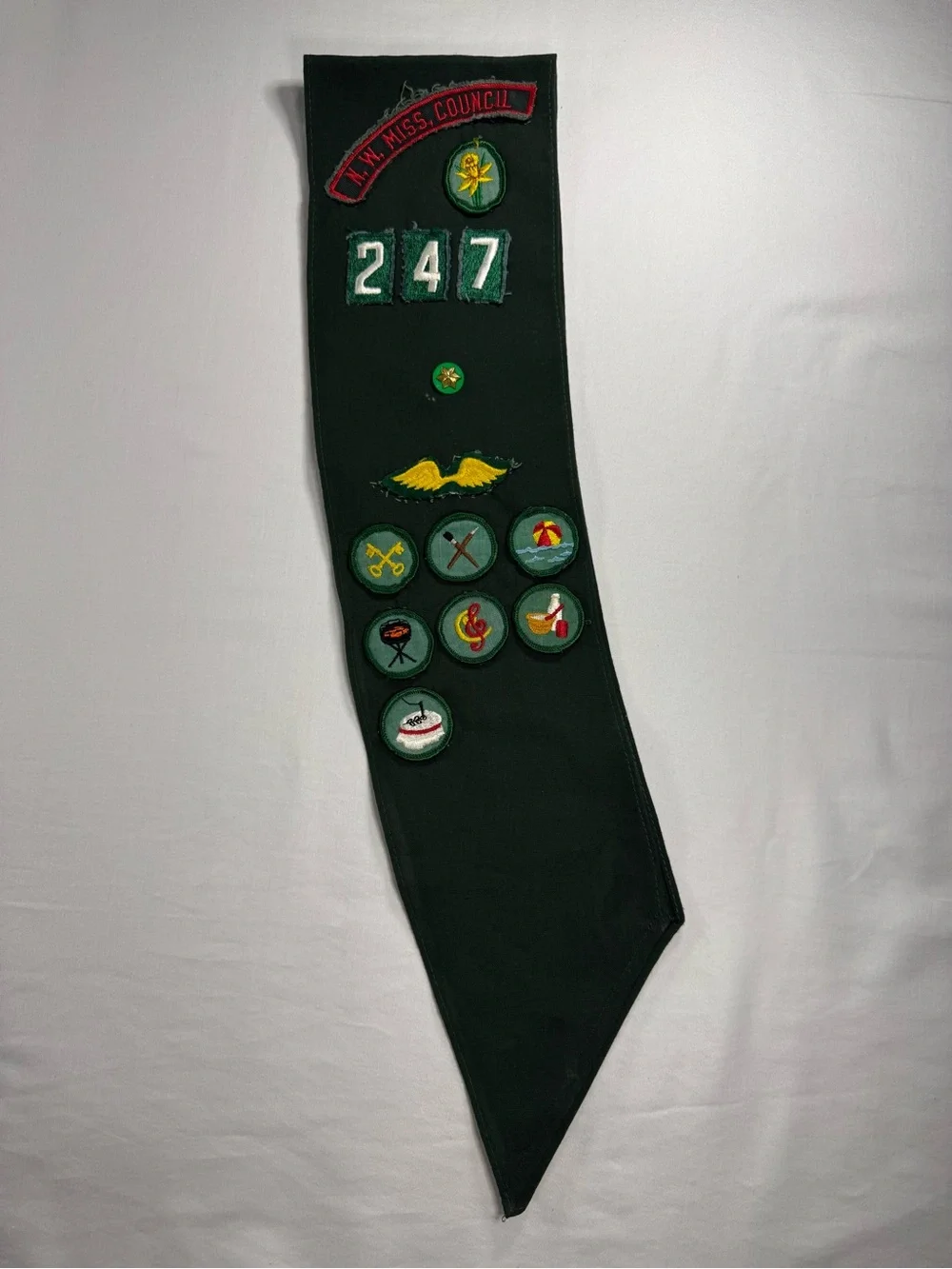 VTG 60s/70s Girl Scout Sash NW Mississippi Council Troop 247 Junior Aide Patches
